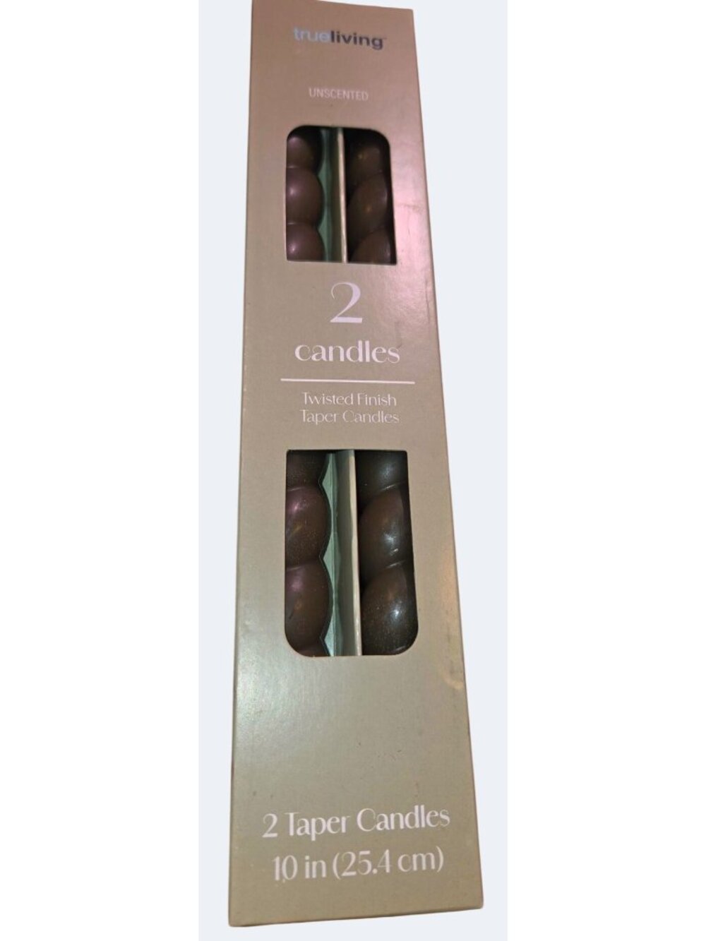 True Living Unscented 10-Inch Twisted Taper Candles Sage Green 2-Pack